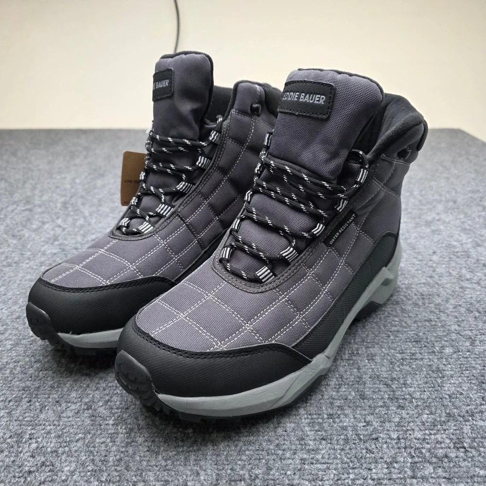 Eddie Bauer Hosmer Mens Size 9 Grey Quilted Hiking Boots Water Resistant Outdoor